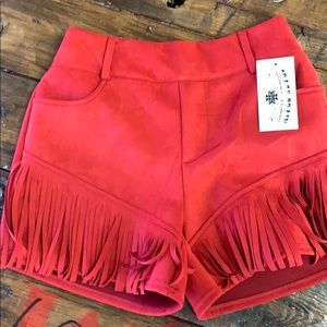 Red fringe shorts
